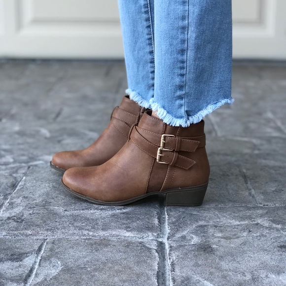 tan ankle booties low heel